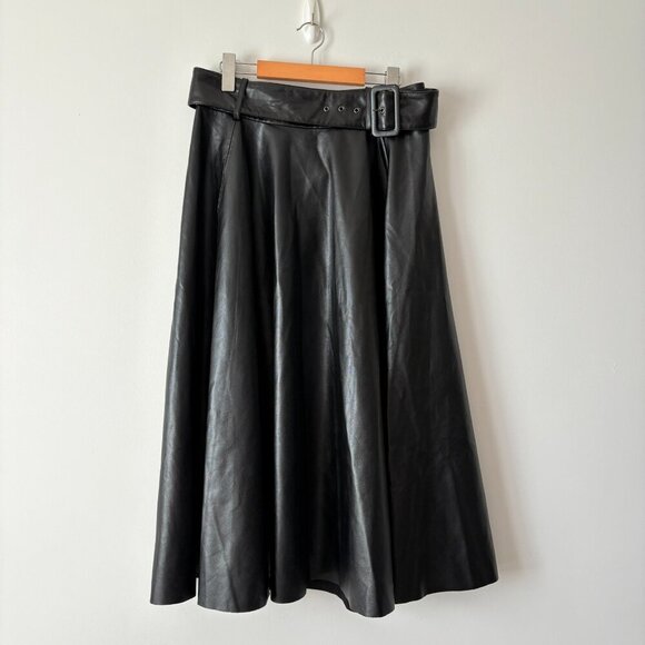 Zara Faux Leather Skirt With Belt Black Blogger Fav Size Large - Picture 7 of 12